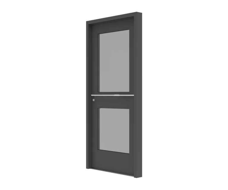 Aluminum door with glass panels for commercial and residential use.