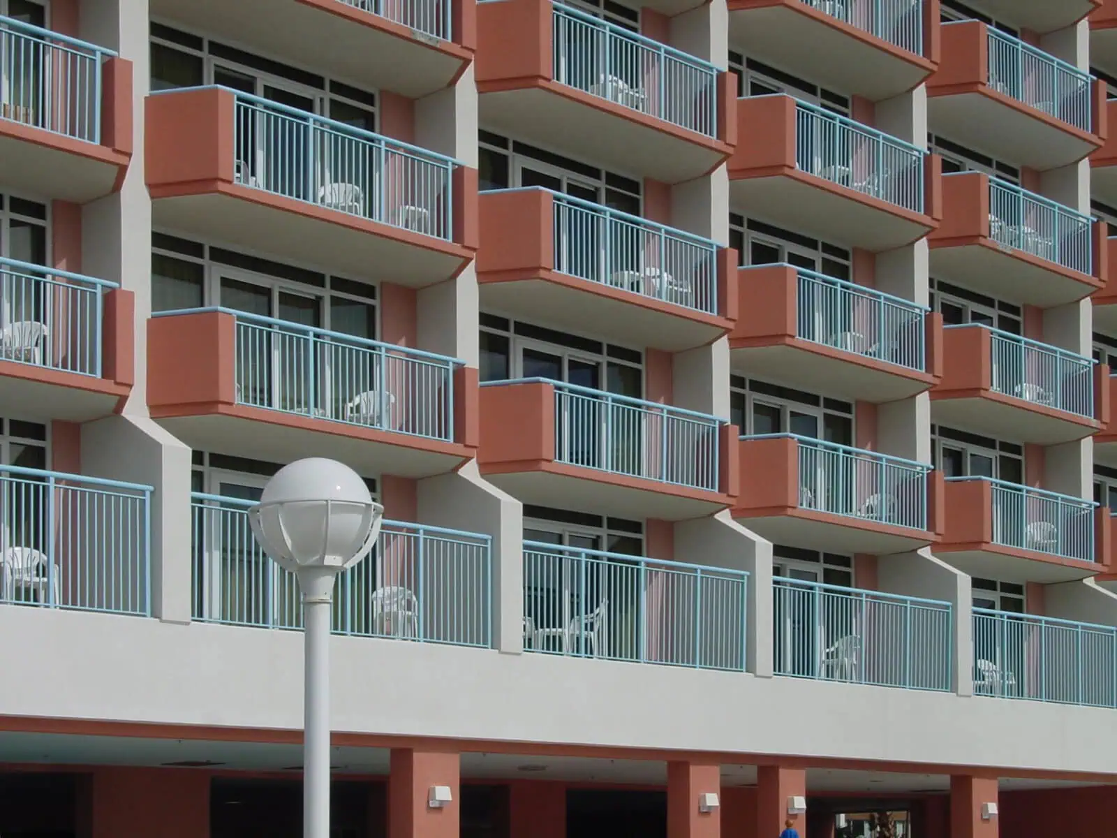 Aluminum balcony railings on a modern apartment building.