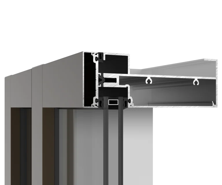 YKK window frame cross-section with durable aluminum and sealing components.