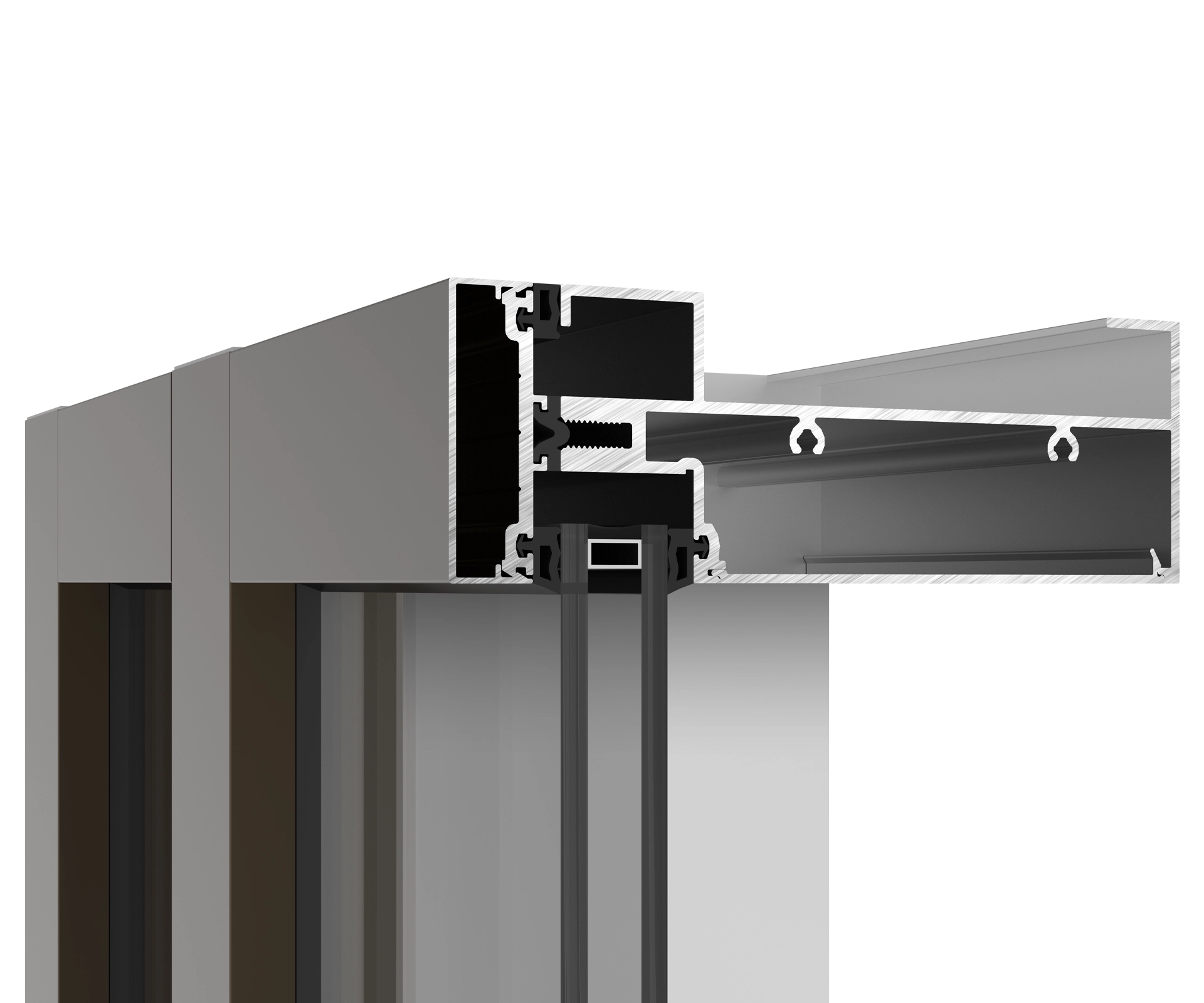YKK window frame cross-section with durable aluminum and sealing components.