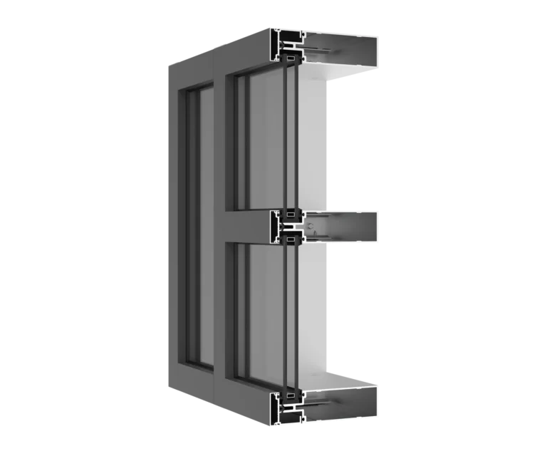 Aluminum window frame with double-glazed glass and black finish.