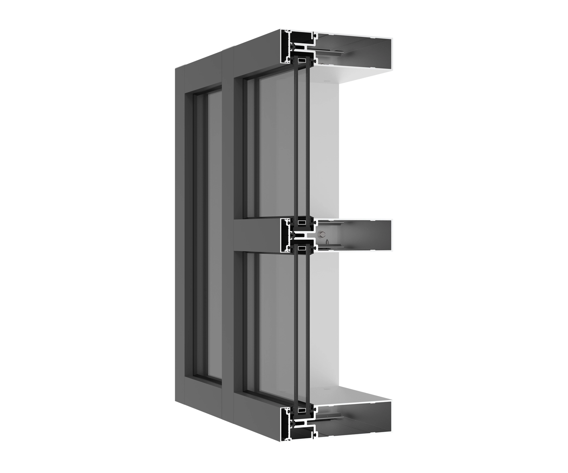 Aluminum window frame with double-glazed glass and black finish.