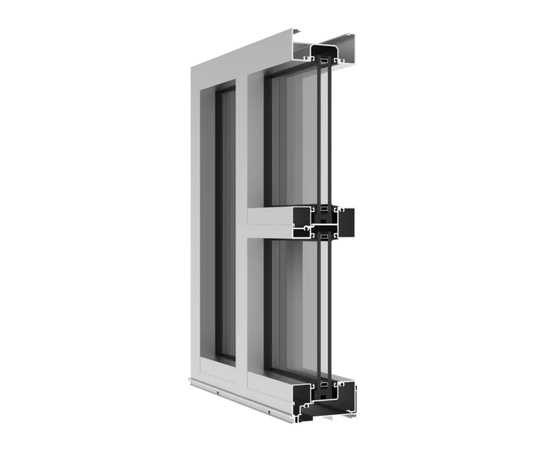 Aluminum window frame with double-glazed glass for energy efficiency.