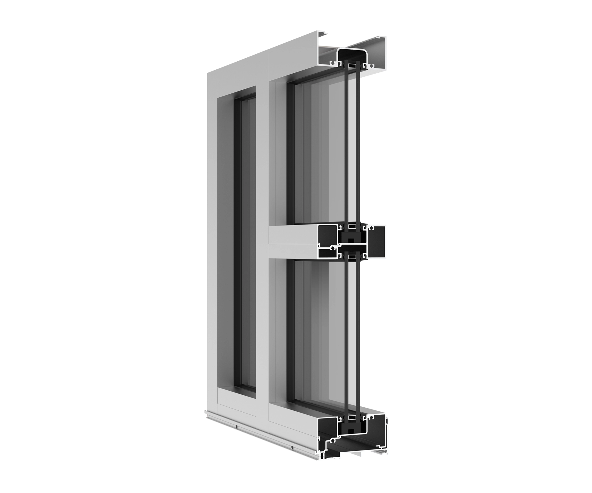 Aluminum window frame with double-glazed glass for energy efficiency.