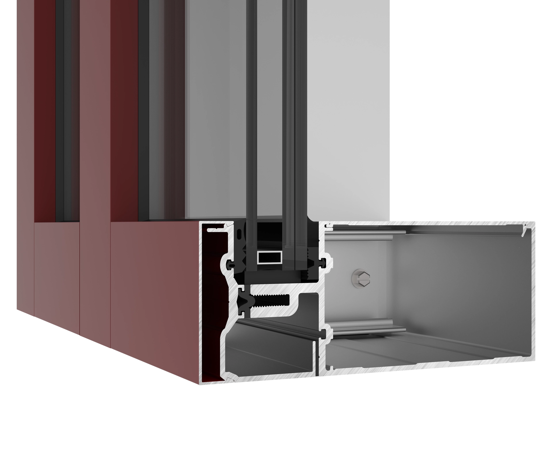 YKK window frame cross-section with insulated glass and aluminum profile.