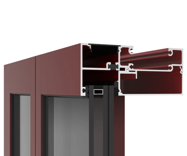 YKK window frame cross-section with durable aluminum construction and insulation.