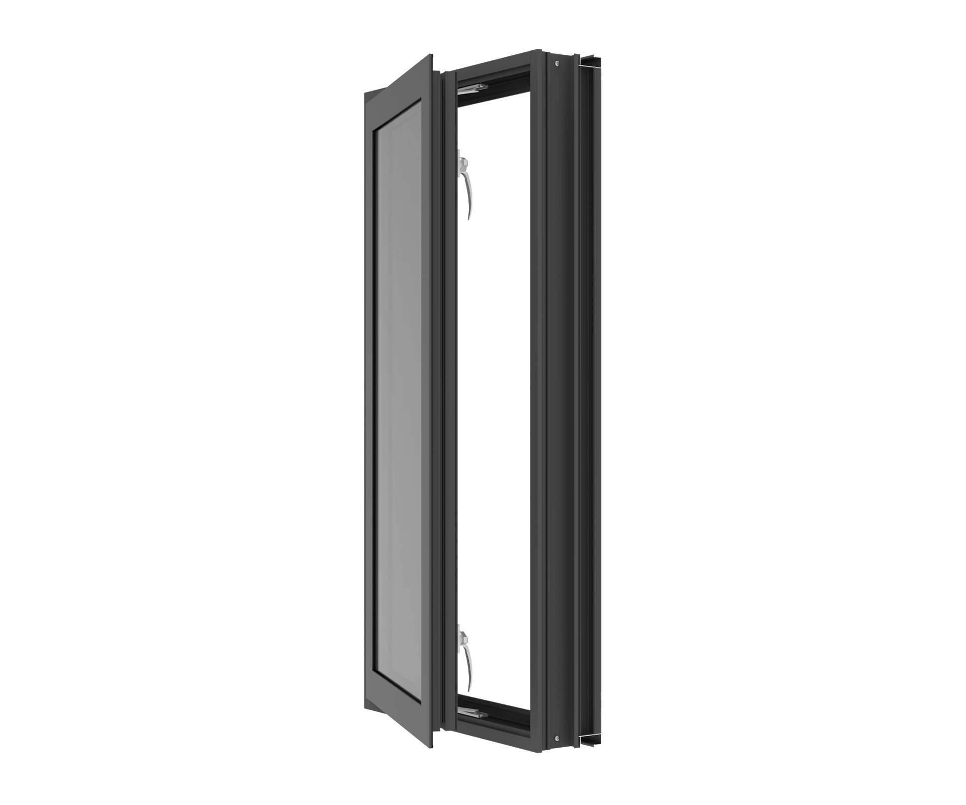 Modern black aluminum commercial door with glass panel.