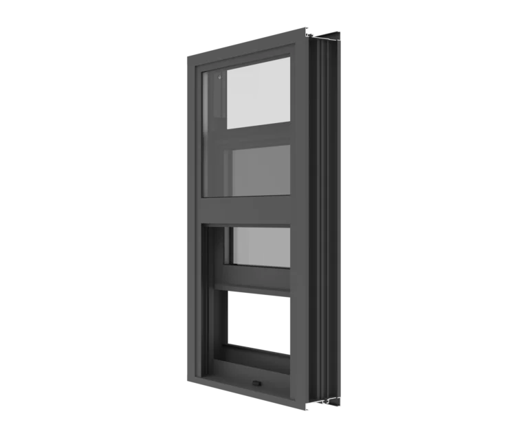 YKK window frame with triple glazed glass for energy efficiency.