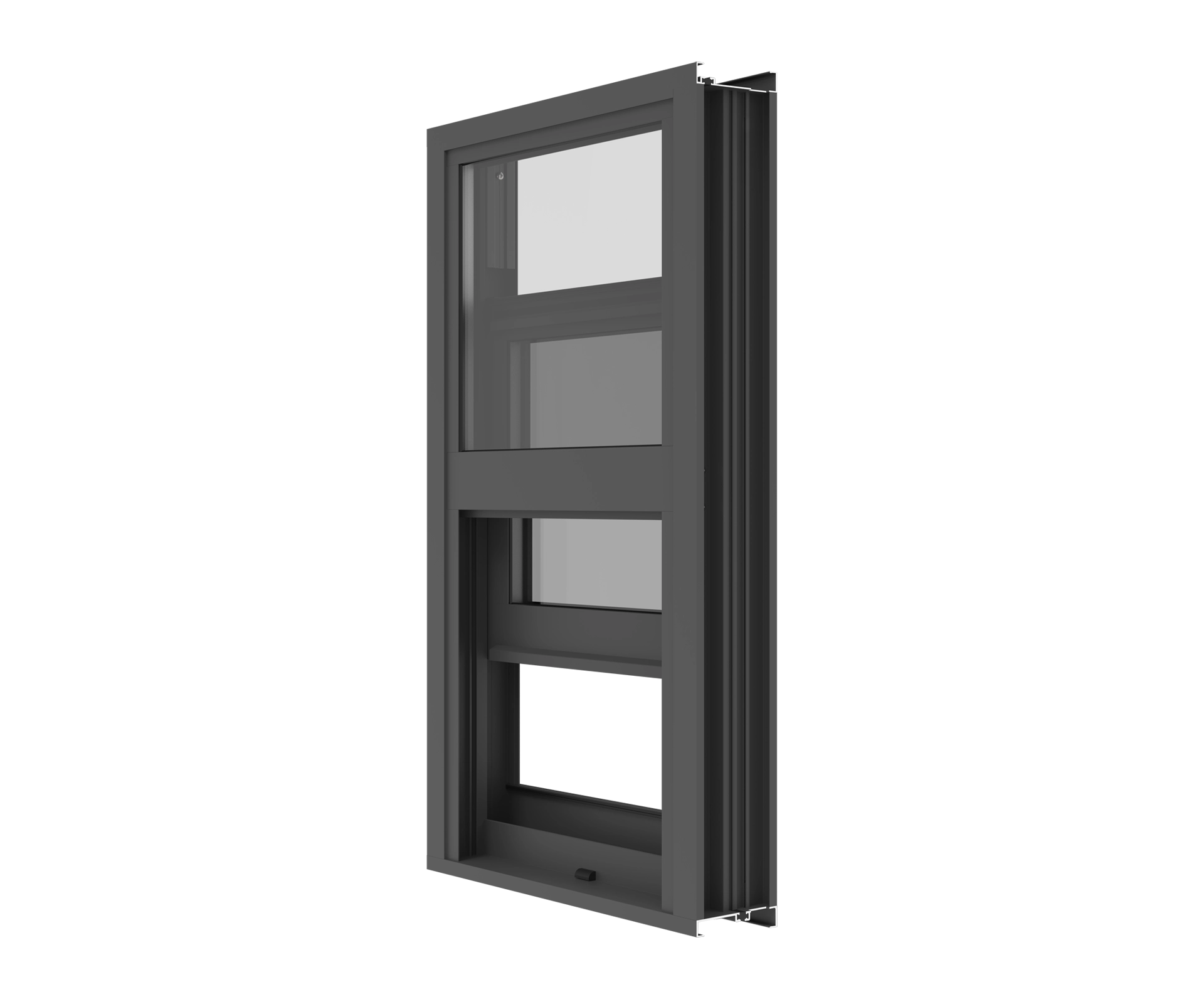 YKK window frame with triple glazed glass for energy efficiency.