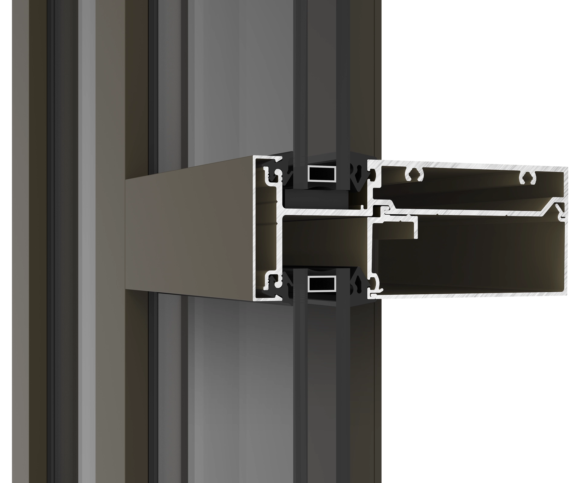 Cross-section of YKK window frame with durable aluminum construction.