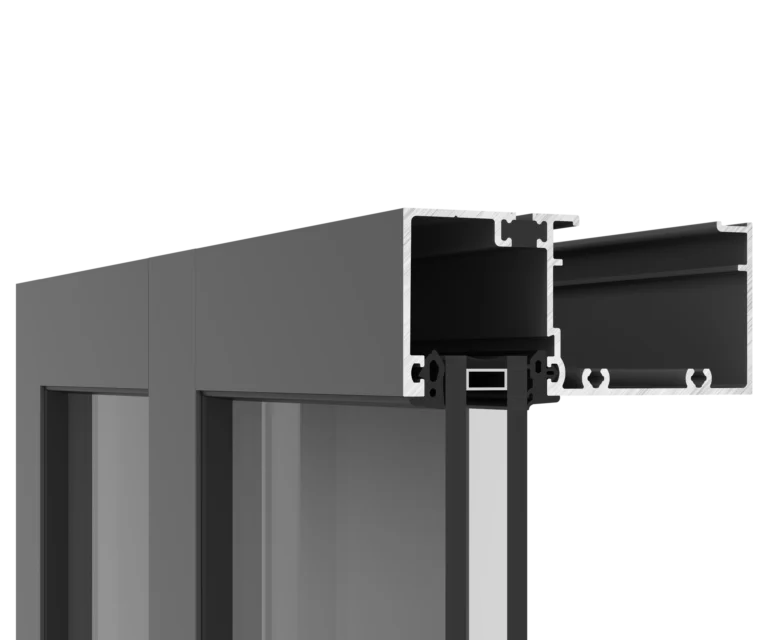YKK aluminum window frame cross-section with hardware and insulation details.
