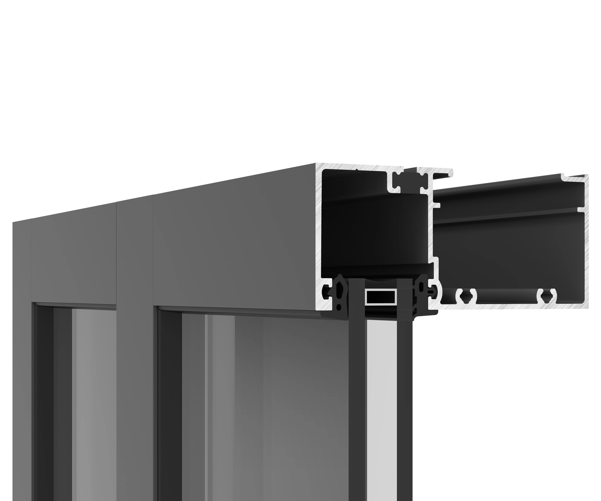 YKK aluminum window frame cross-section with hardware and insulation details.