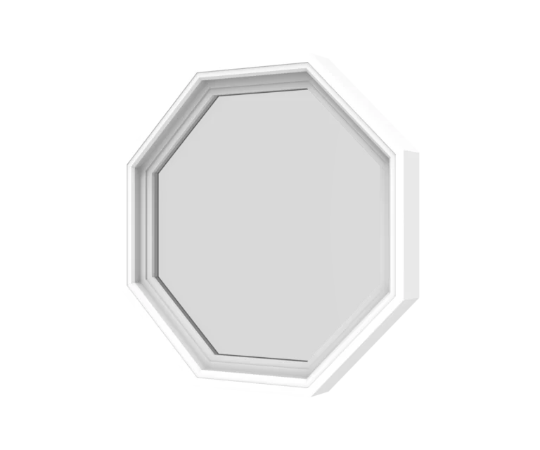 Octagonal window frame with sleek white finish for modern architecture.