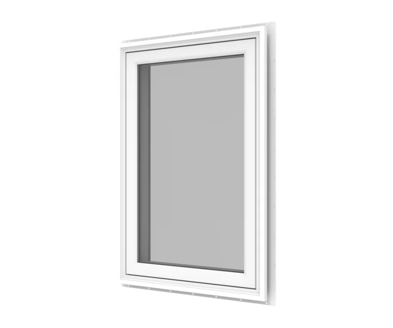 YKK white window frame with glass pane for residential use.