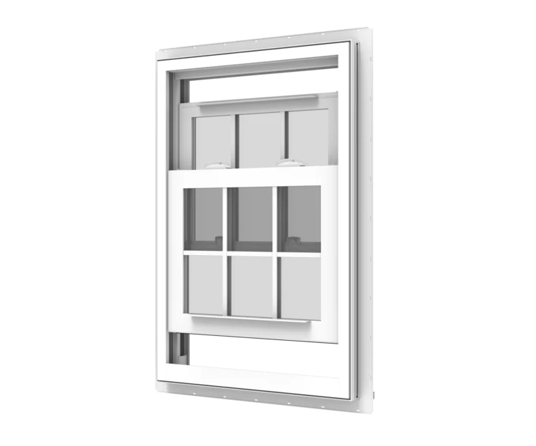 YKK window with double glazing, white frame, and secure locking system.