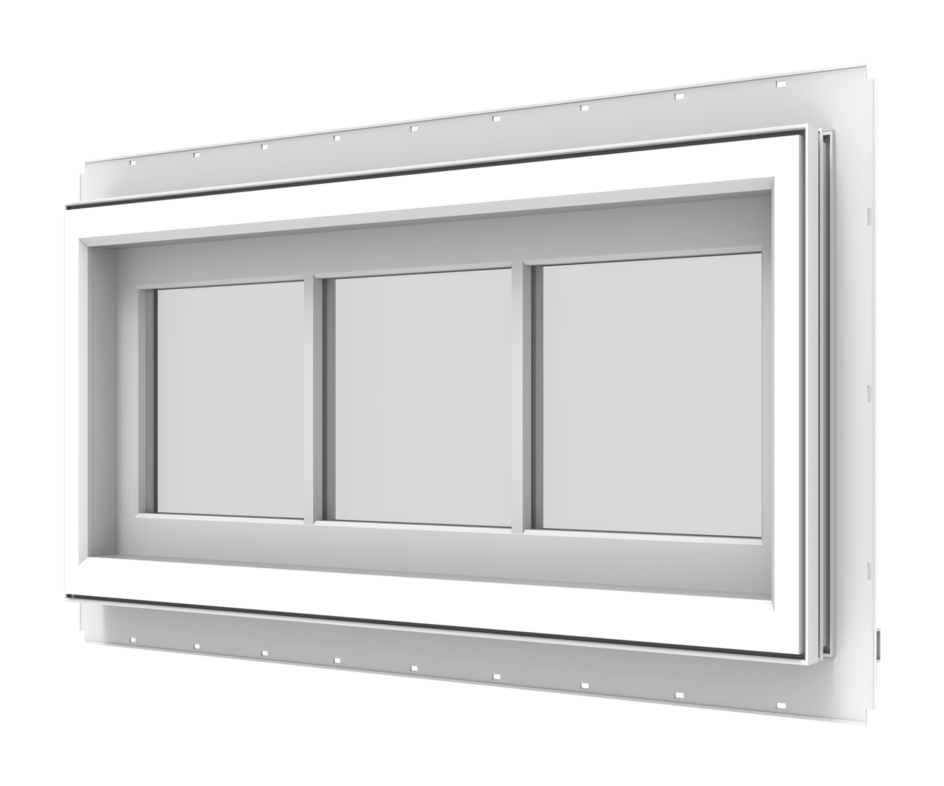 Modern YKK window frame with triple pane glass for energy efficiency.