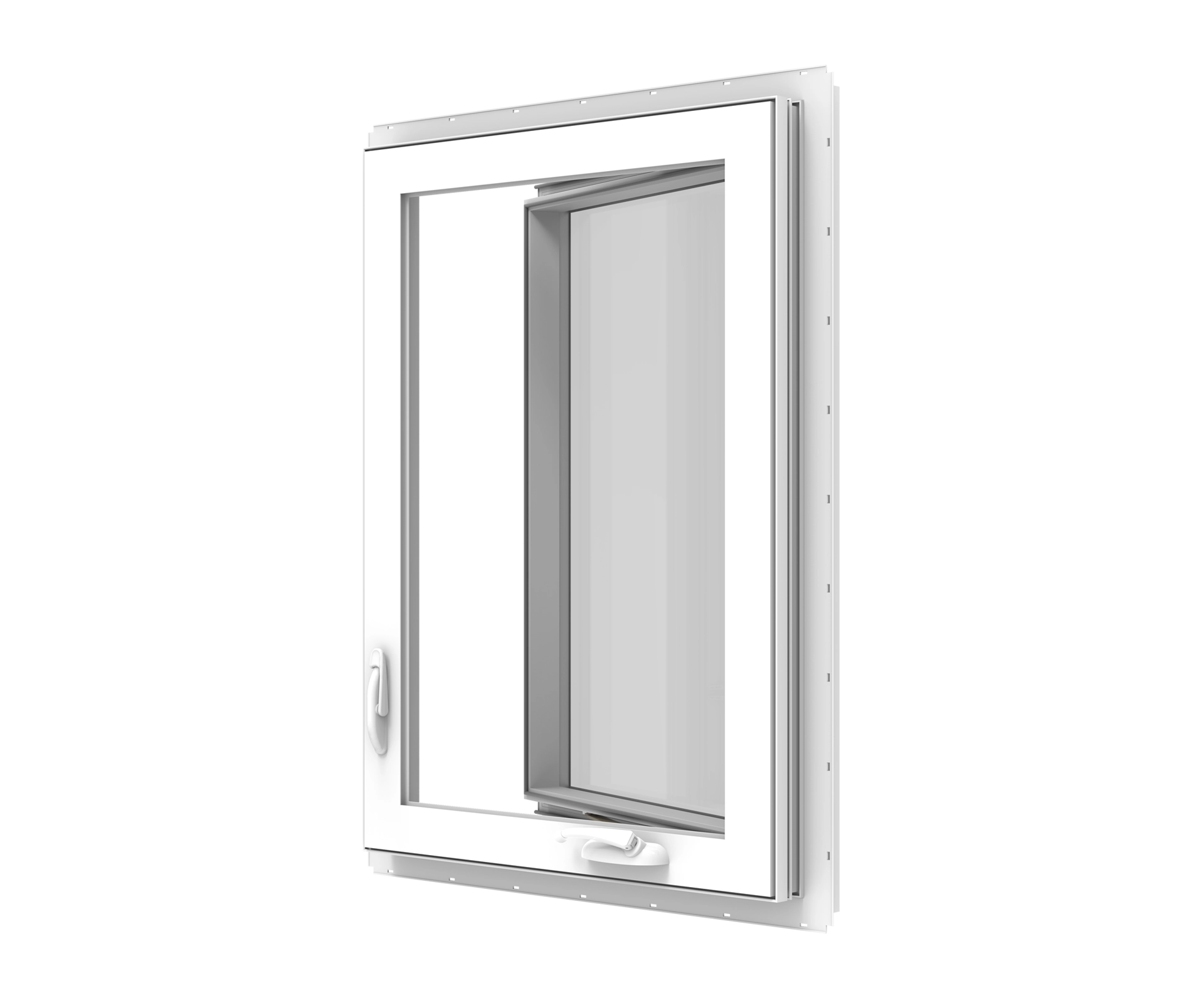 Aluminum window with sliding sash and white frame for energy-efficient homes.