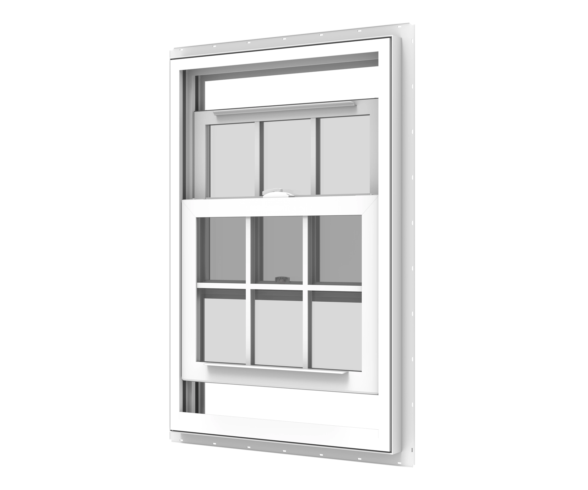 YKK window with white frame, multi-pane design, and modern construction.