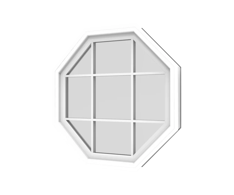 Octagon window with white frame and multiple glass panes for ventilation.