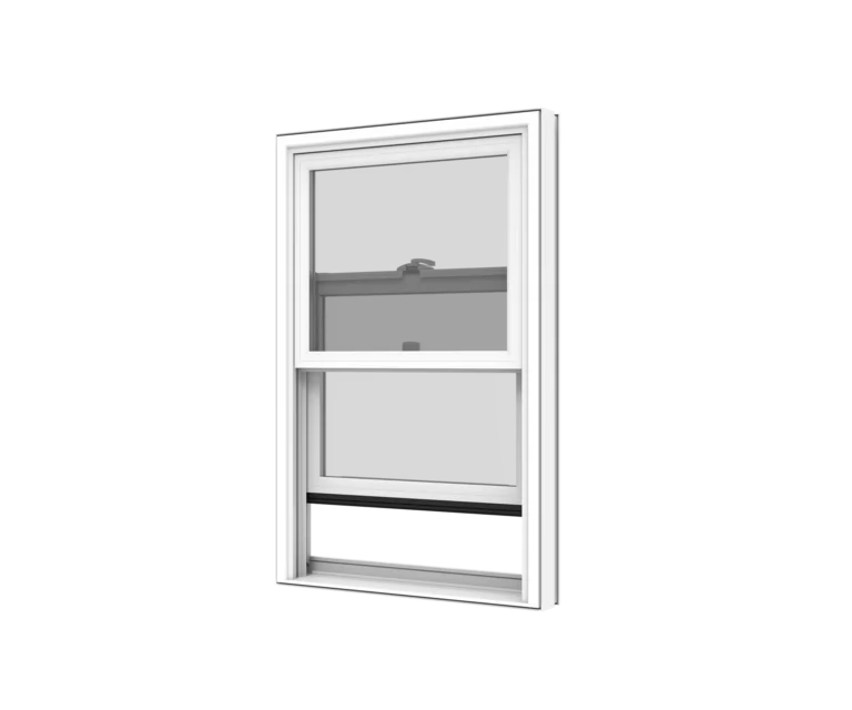White vinyl window with screen for energy-efficient homes.