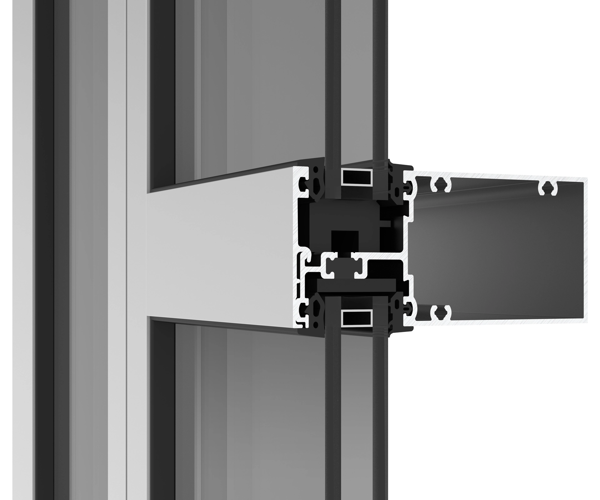 Cross-section of YKK window frame showcasing durable aluminum construction.
