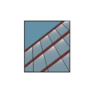 Close-up of modern glass window with metal frame and reflections.